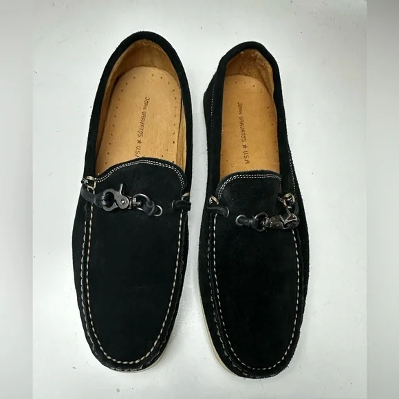 John Varvatos Black Suede Leather Metal Detail Boat Moccasins Loafers 10.5 NWOT